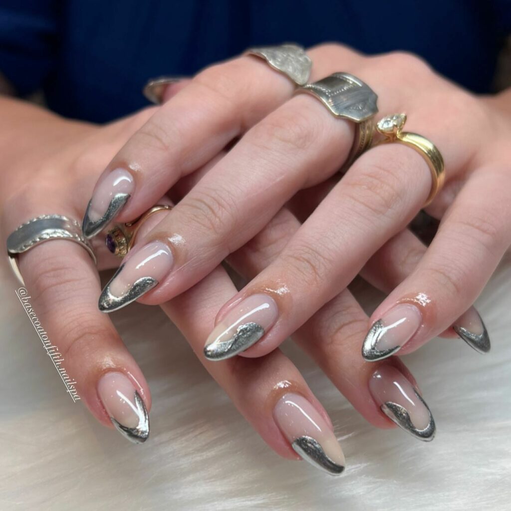 Holographic Chrome French Nails