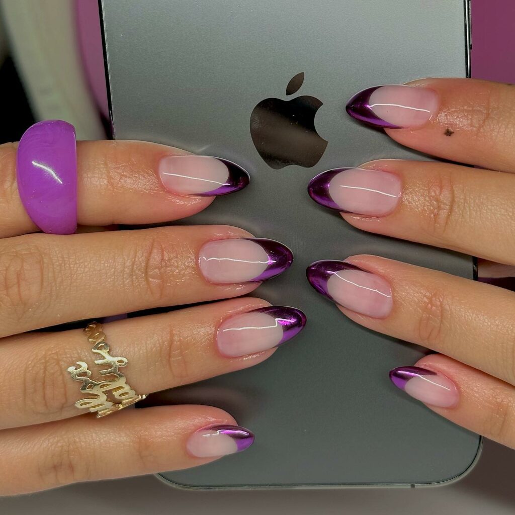 Lavender Chrome French Nails