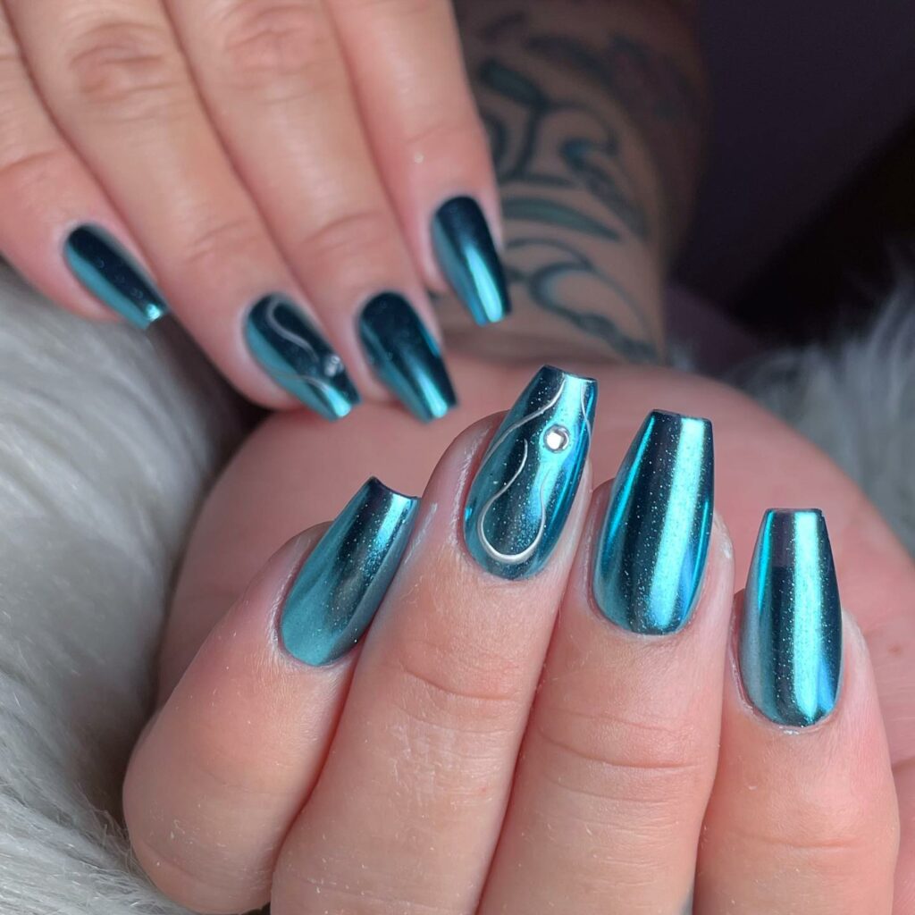 Serene Skies Light Blue Chrome Nails