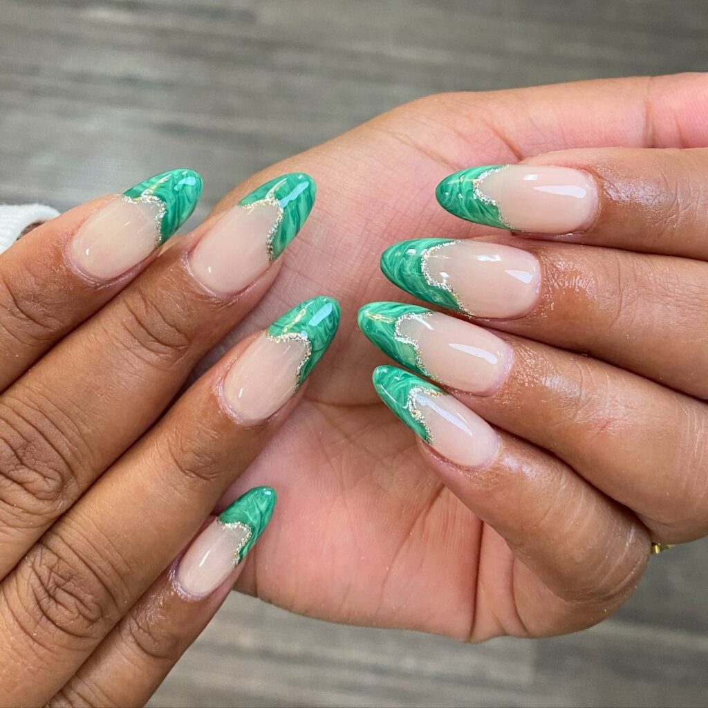 Sophisticated Marble French Mint Green Nails
