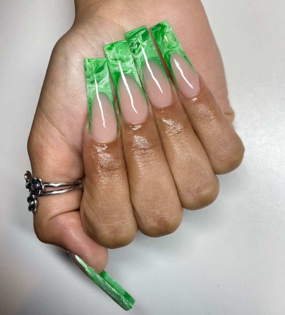 Marbled Green French Nails