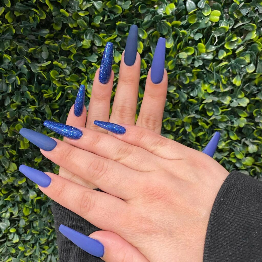 Sophisticated Matte Navy Blue Coffin Nails
