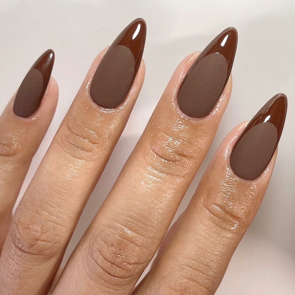 Matte Brown French Nails