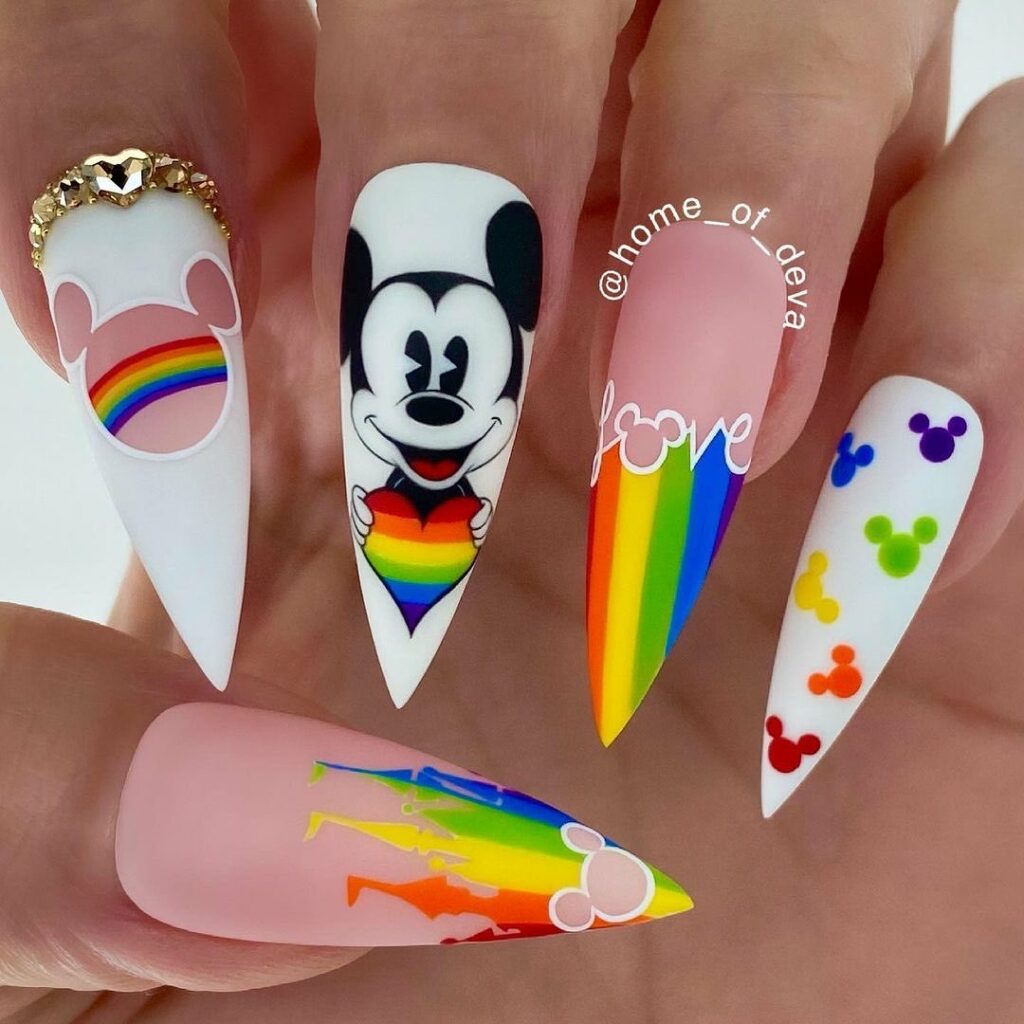 Mickey Mouse Nails with a Rainbow Twist