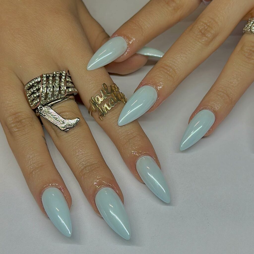 Celestial Milky Blue Chrome Nails