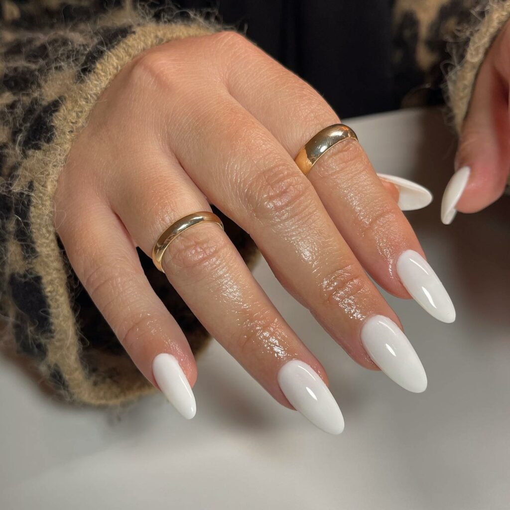 Lustrous Milky-White Almond Nails