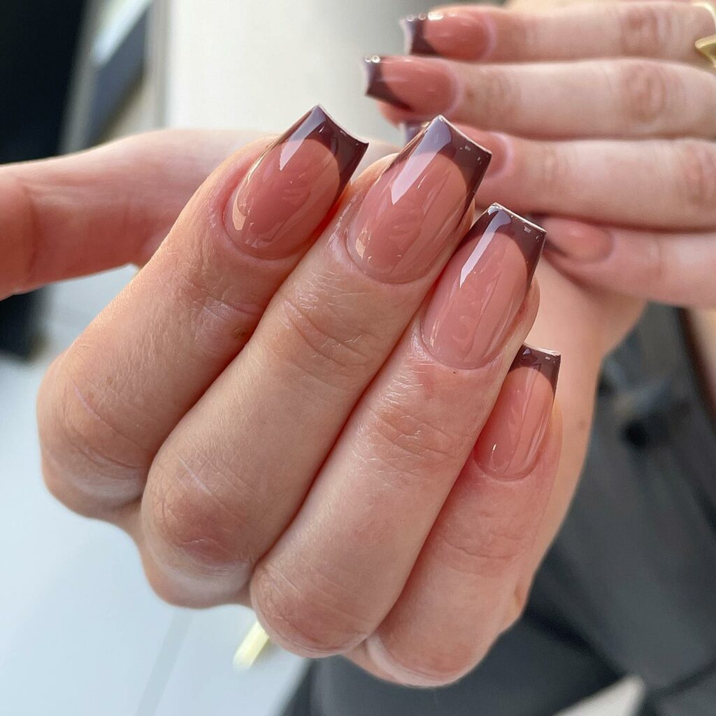 Rich Mocha Hues on Brown French Nails