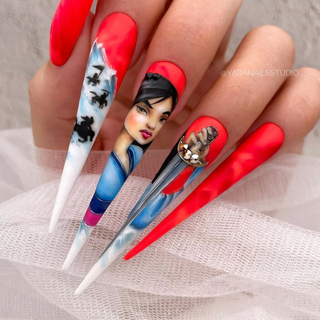 Mulan-Inspired Disney Nails
