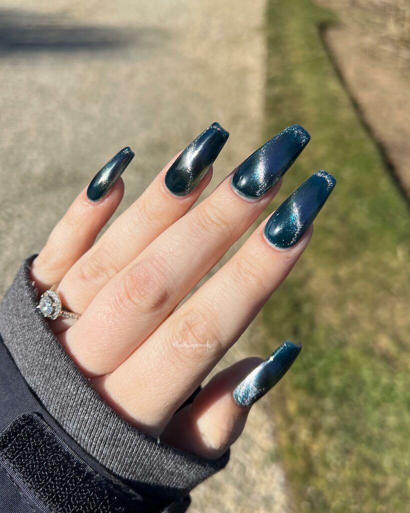 Enigmatic Midnight Blue Coffin Nails