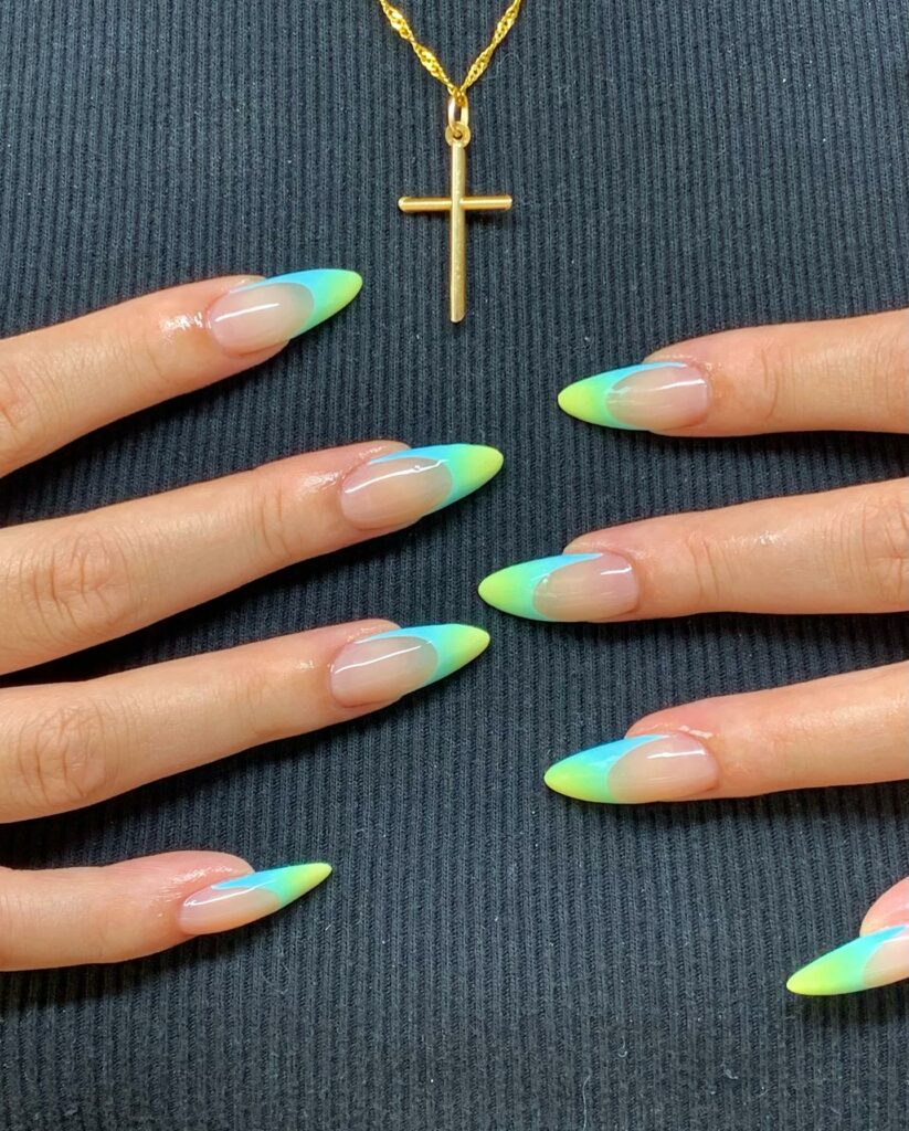 Neon Chrome French Nails