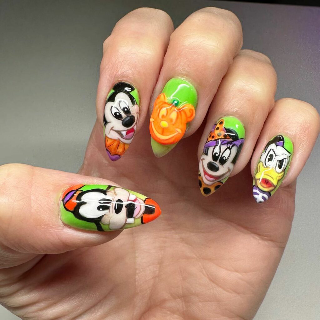 Neon Green Mickey Mouse Nails