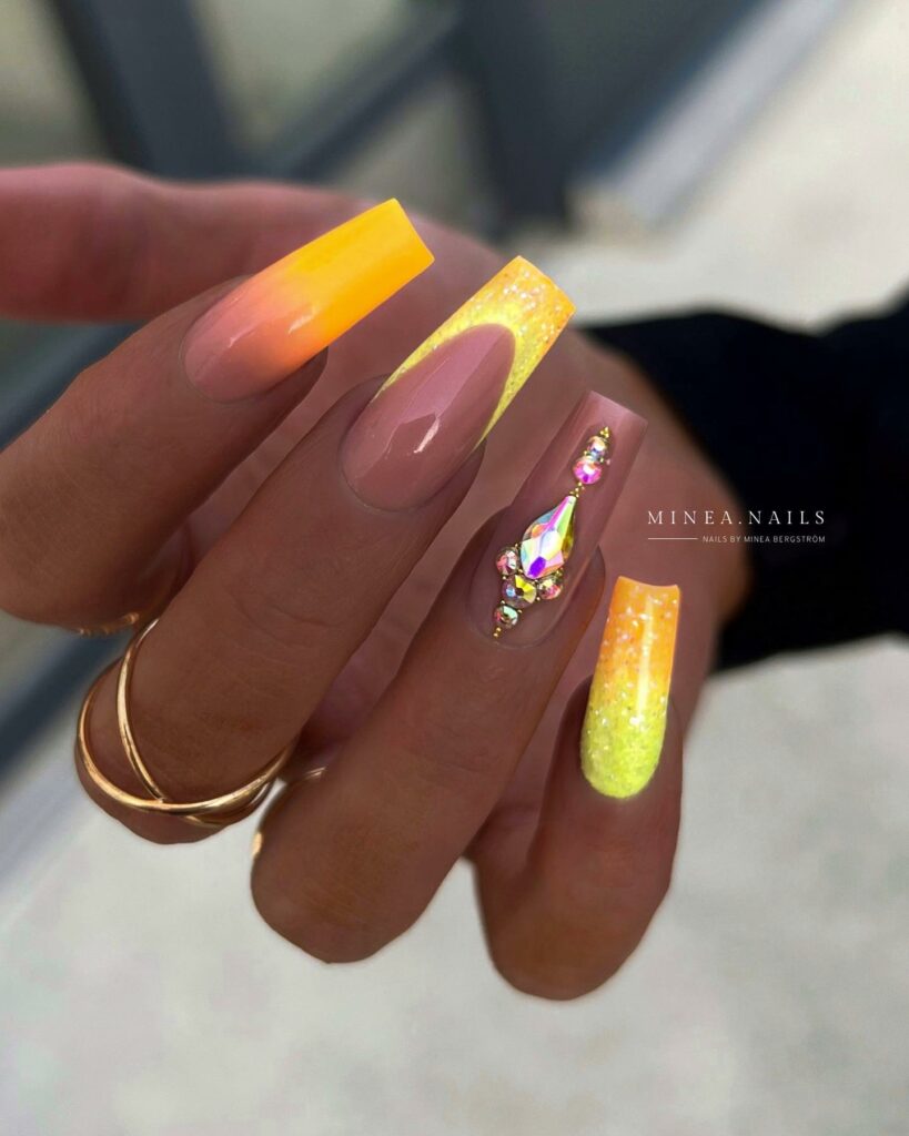 Neon Orange and Yellow Nails