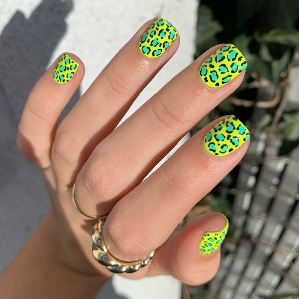 Neon Yellow Cheetah Print Nails