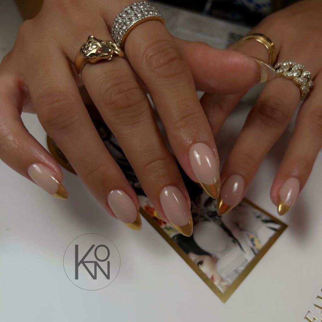 Nude Gold French Nails