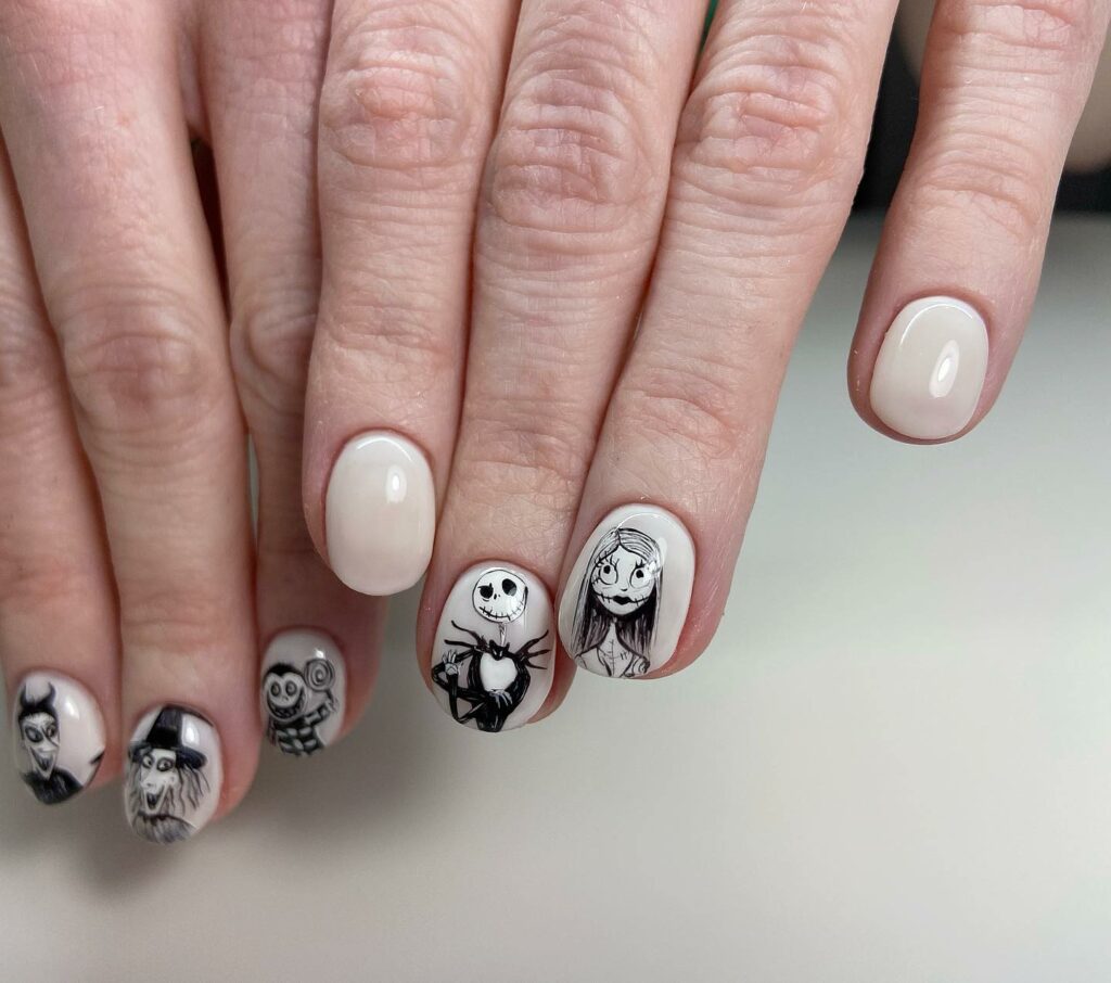Nude Round Nightmare Before Christmas Nails