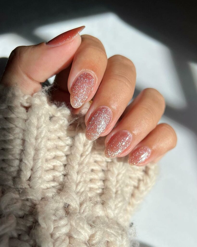 Glossy Nude Velvet Nails