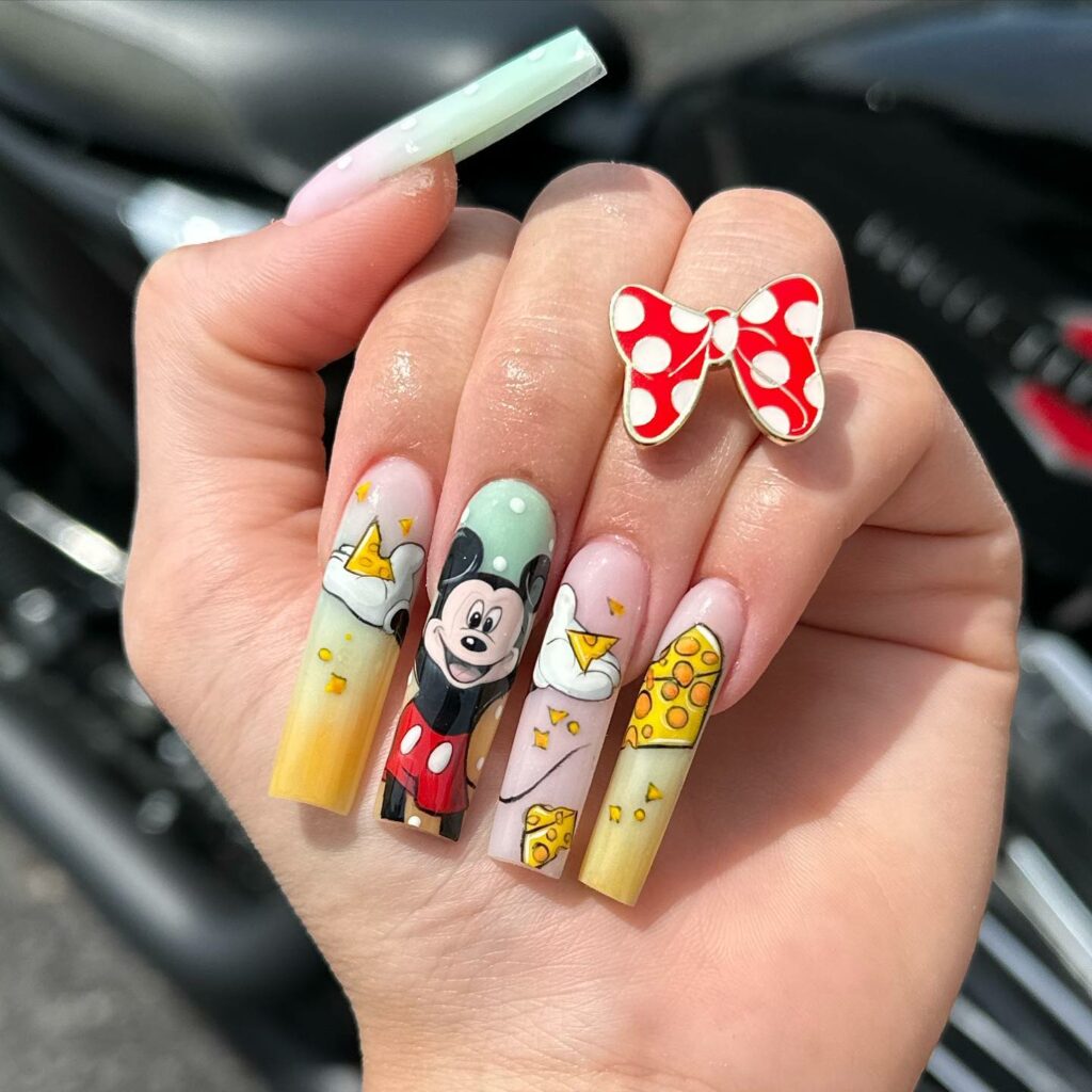 Ombre Acrylic Mickey Mouse Nails