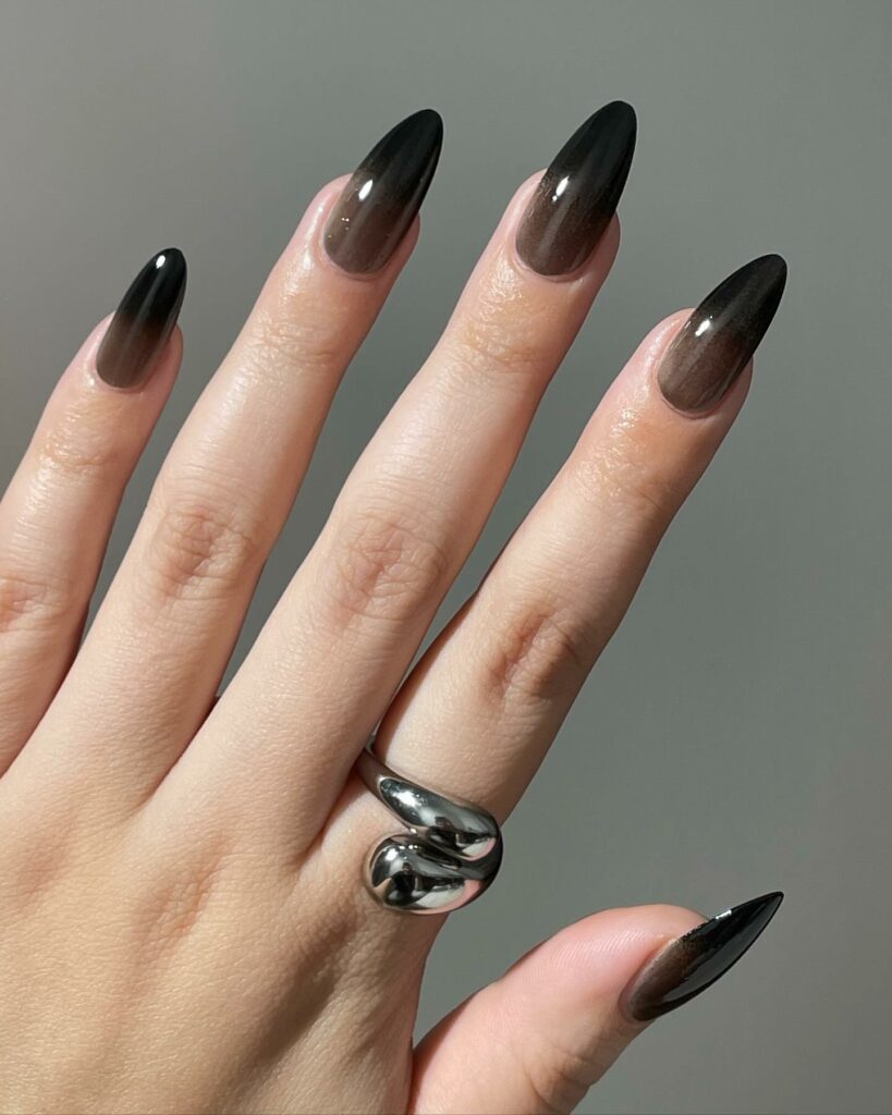 Mystical Gradient Ombre Black Almond Nails