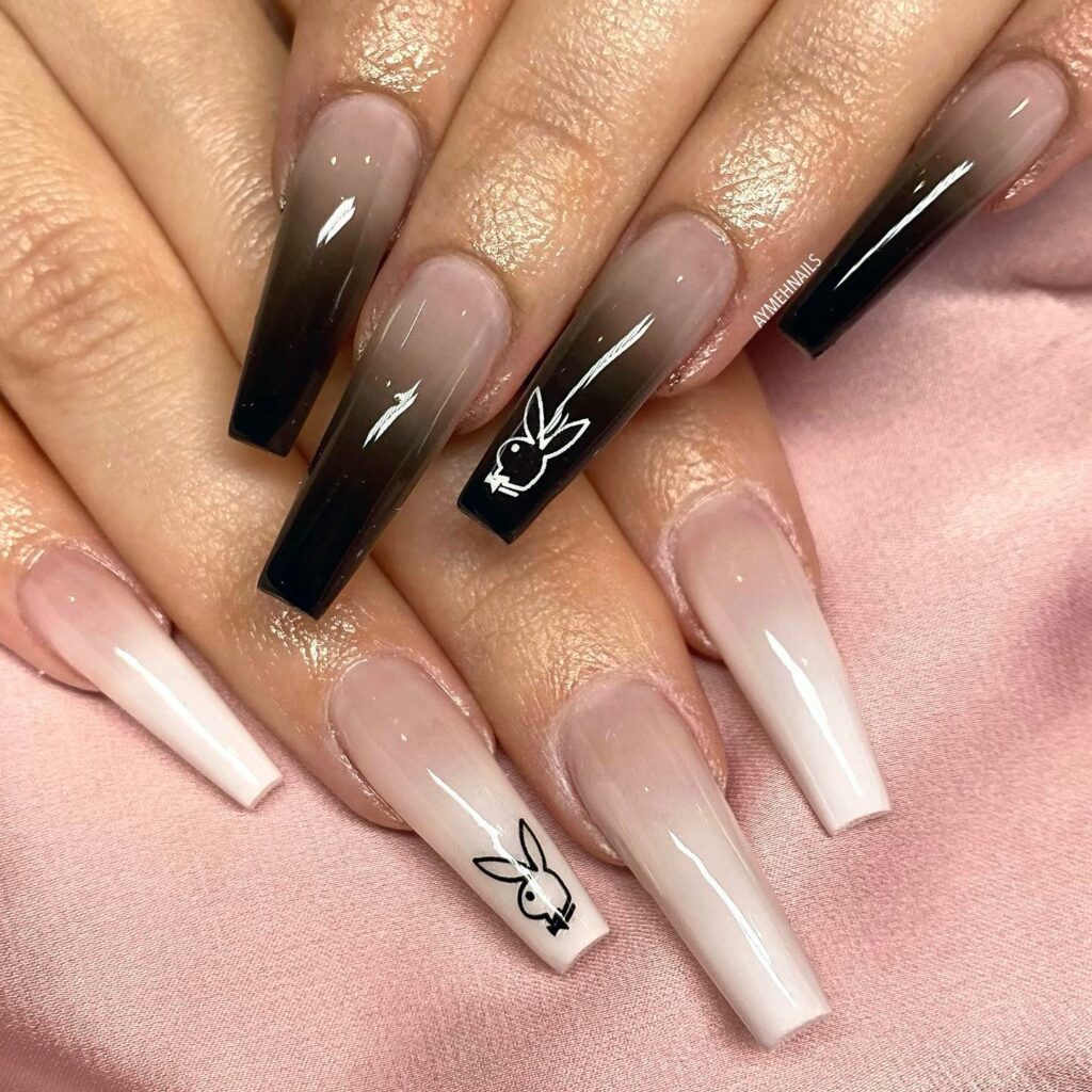 Ombre White and Black Playboy Nails