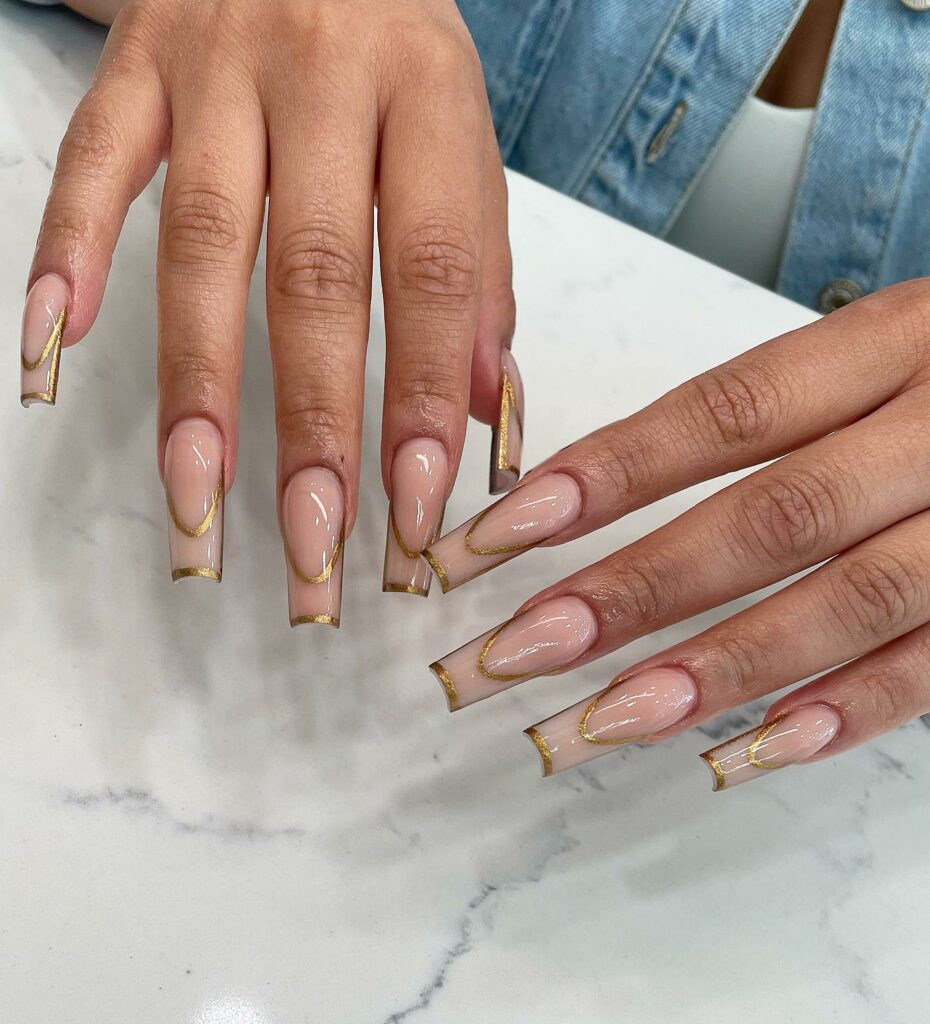 Outlined French Gold French Nails