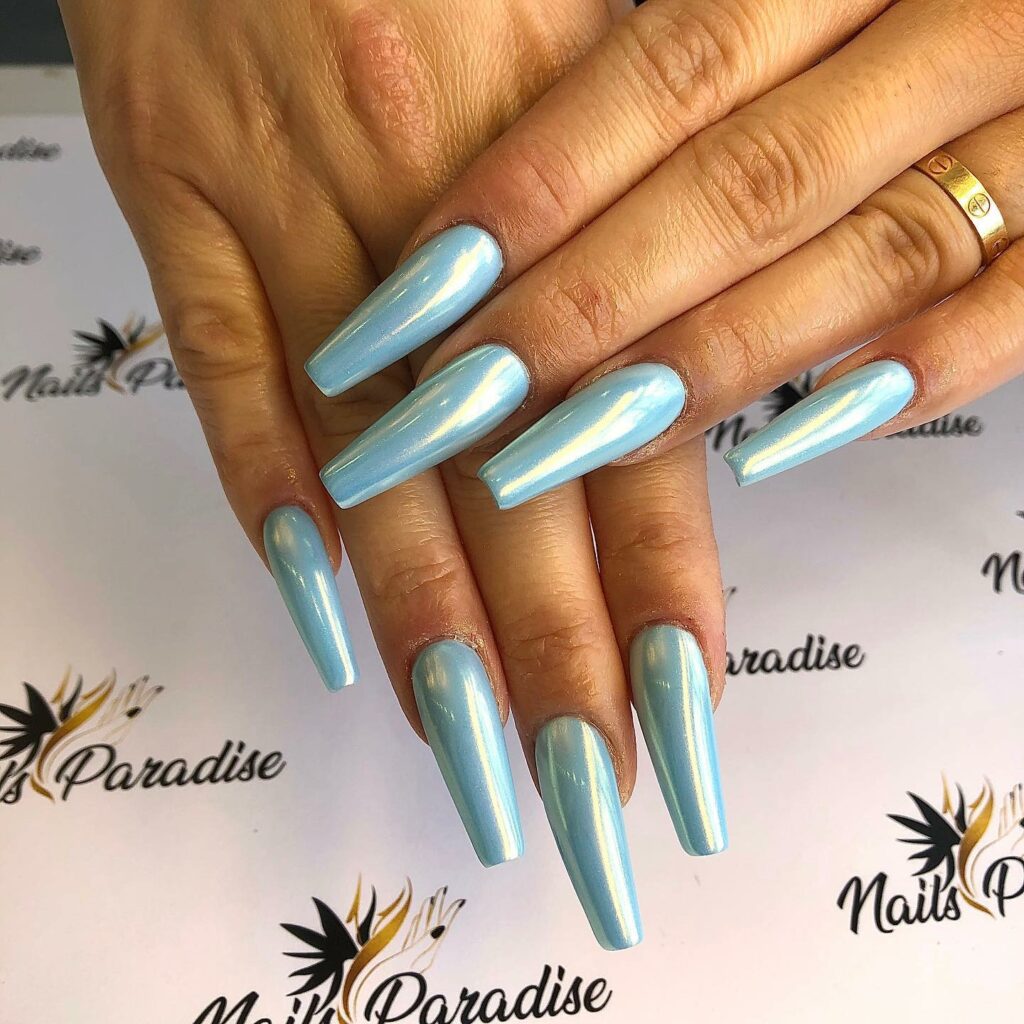 Serene Pastel Blue Coffin Nails with a Matte Finish
