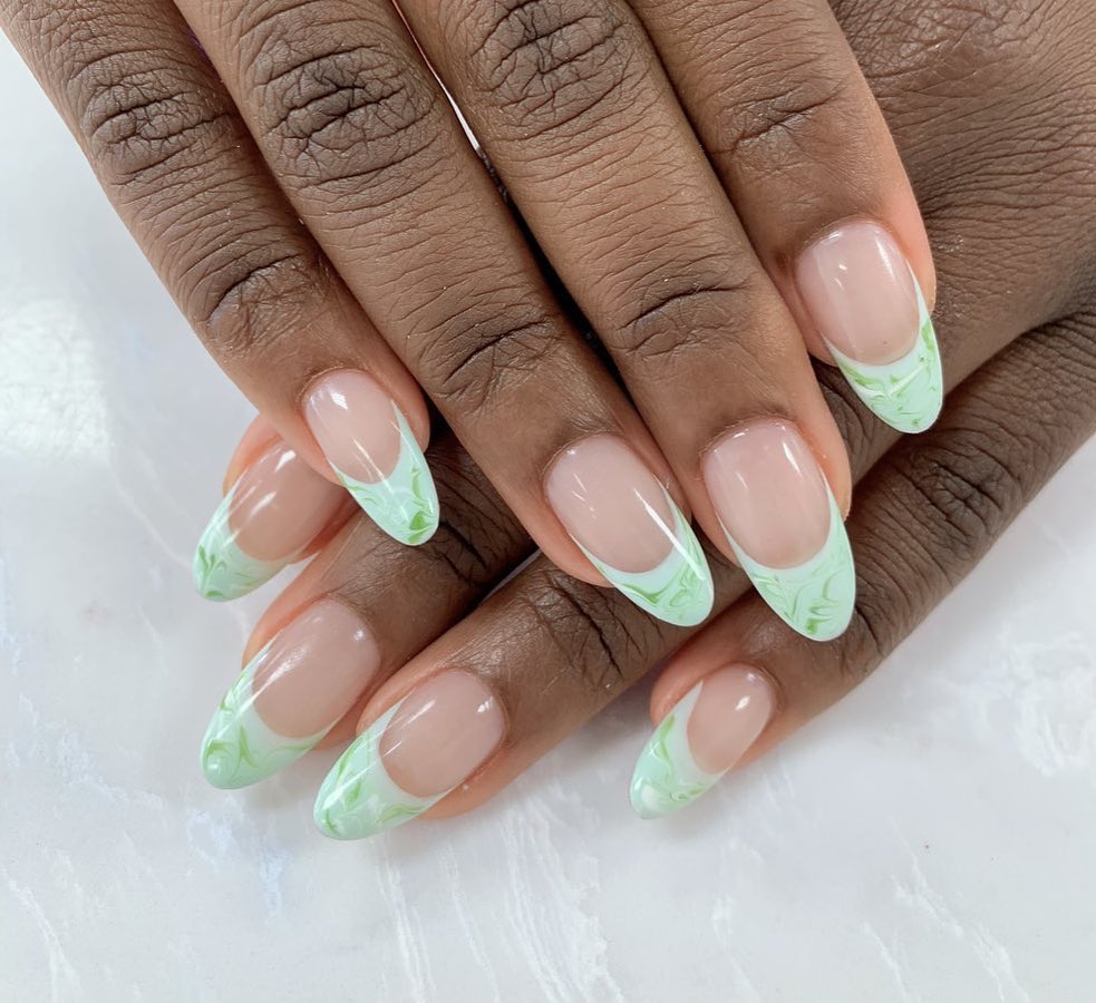 Refined Pastel French Tips in Mint Green
