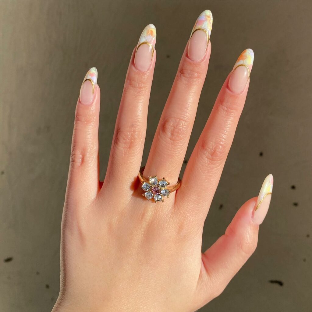 Pastel Marble Gold French Nails