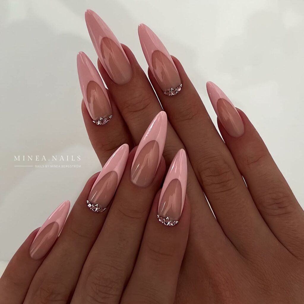 Pink Almond Nails with a Sparkling Twist