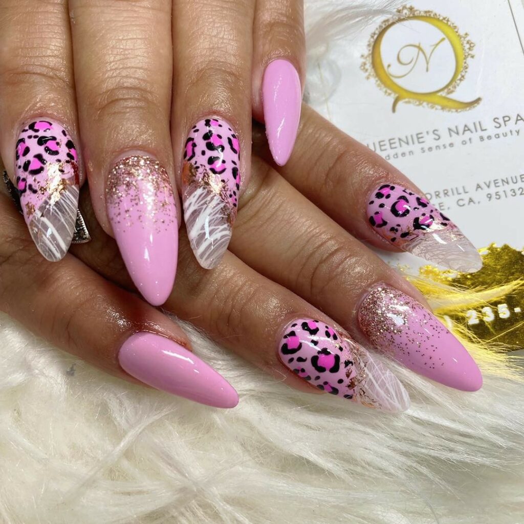 Glimmering Pink Cheetah Print Nails