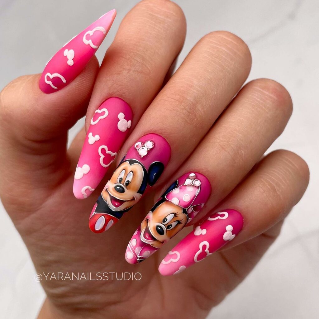 Pink Mickey Mouse Nails