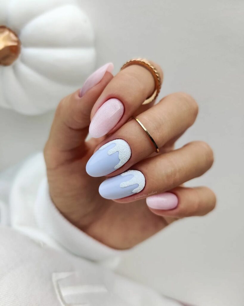 Pink and Blue Frozen Inspired Nails