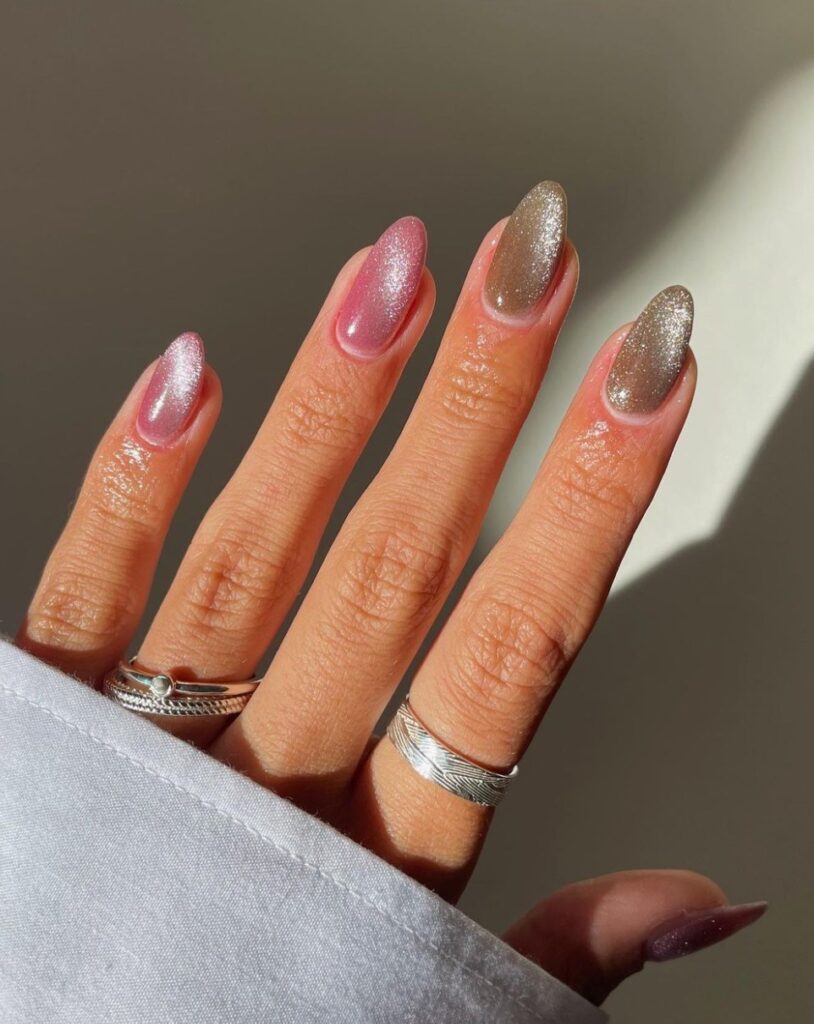 Pink and Gold Velvet Nails Fusion