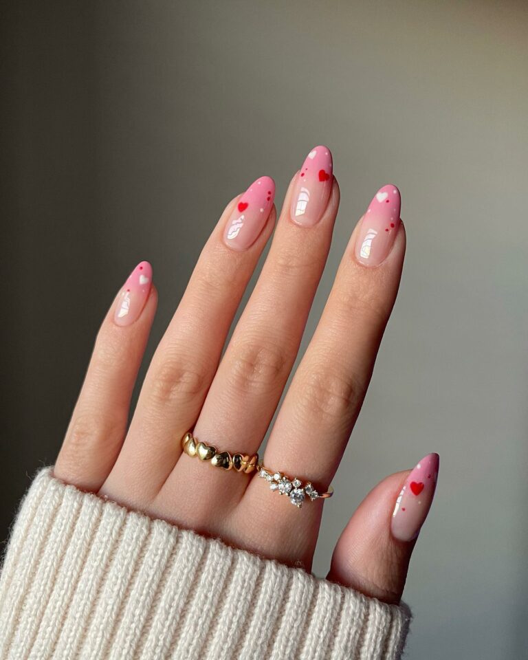 Playful Baby Pink Nails with Heart Accents