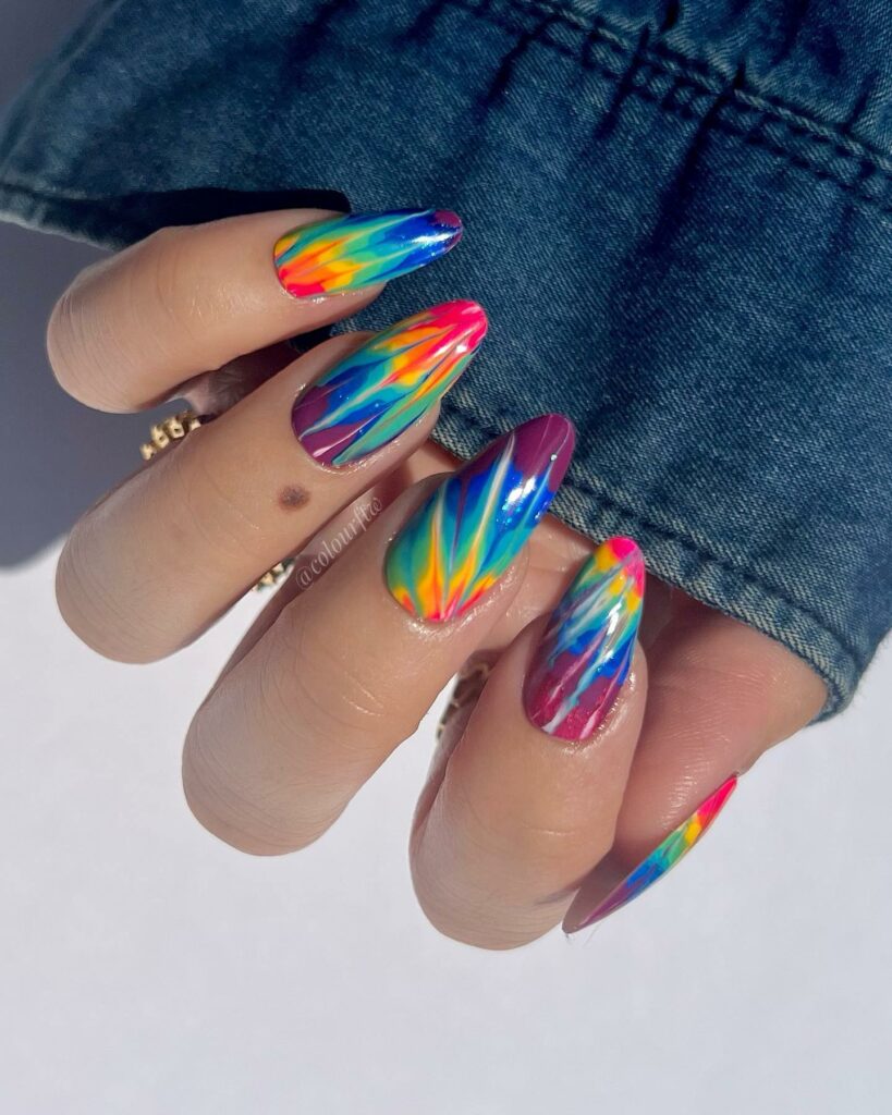 Vibrant Rainbow Inspired Tie-Dye Nails