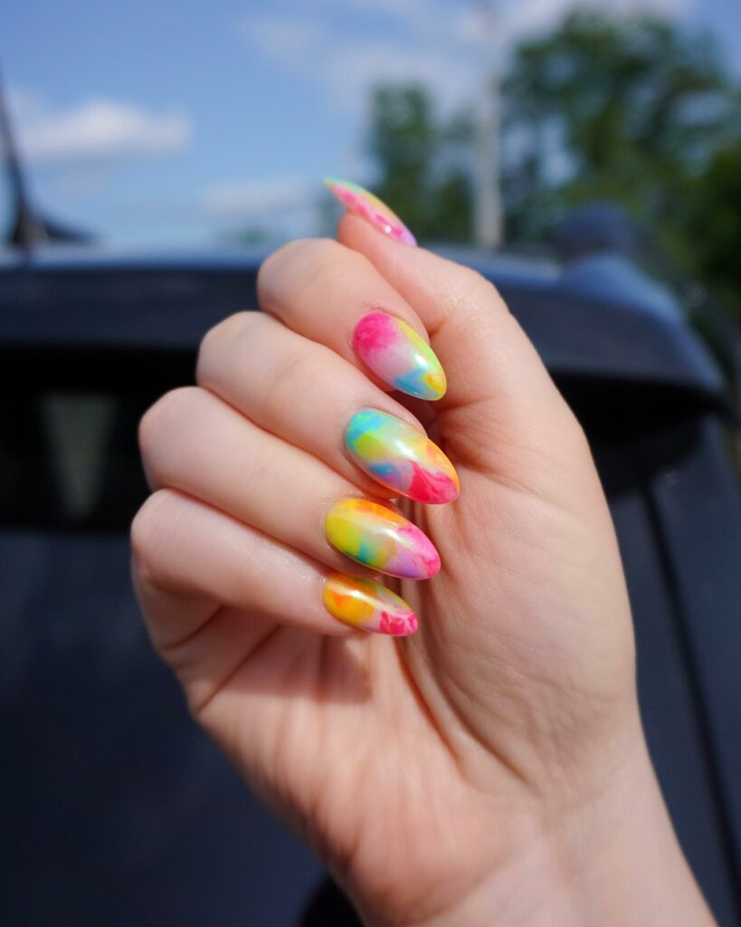 Ethereal Rainbow Watercolor Tie-Dye Nails