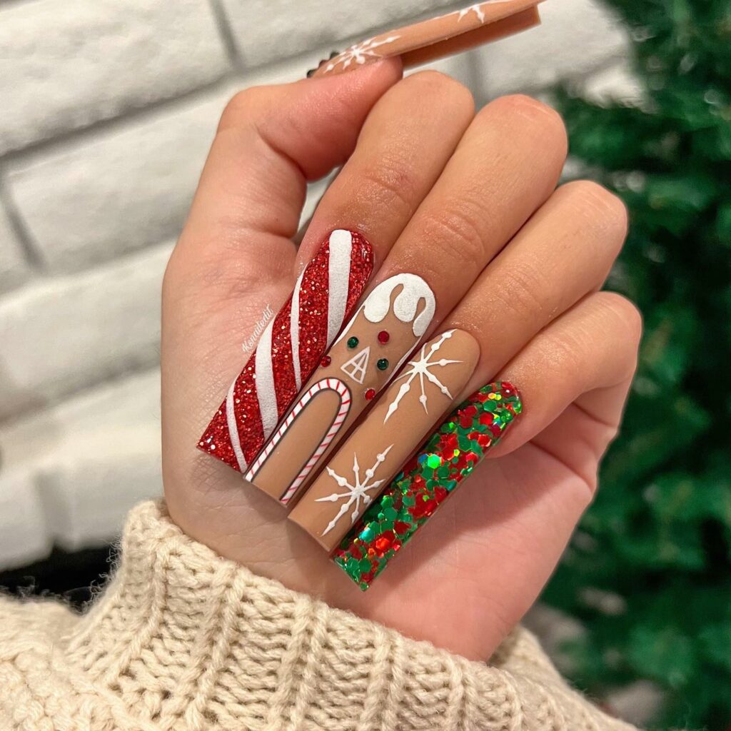 Whimsical Red and Green Christmas Nails