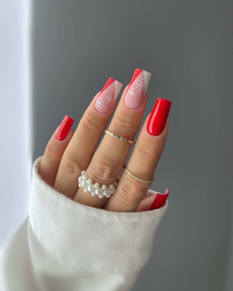 Red Nails with Snowflakes