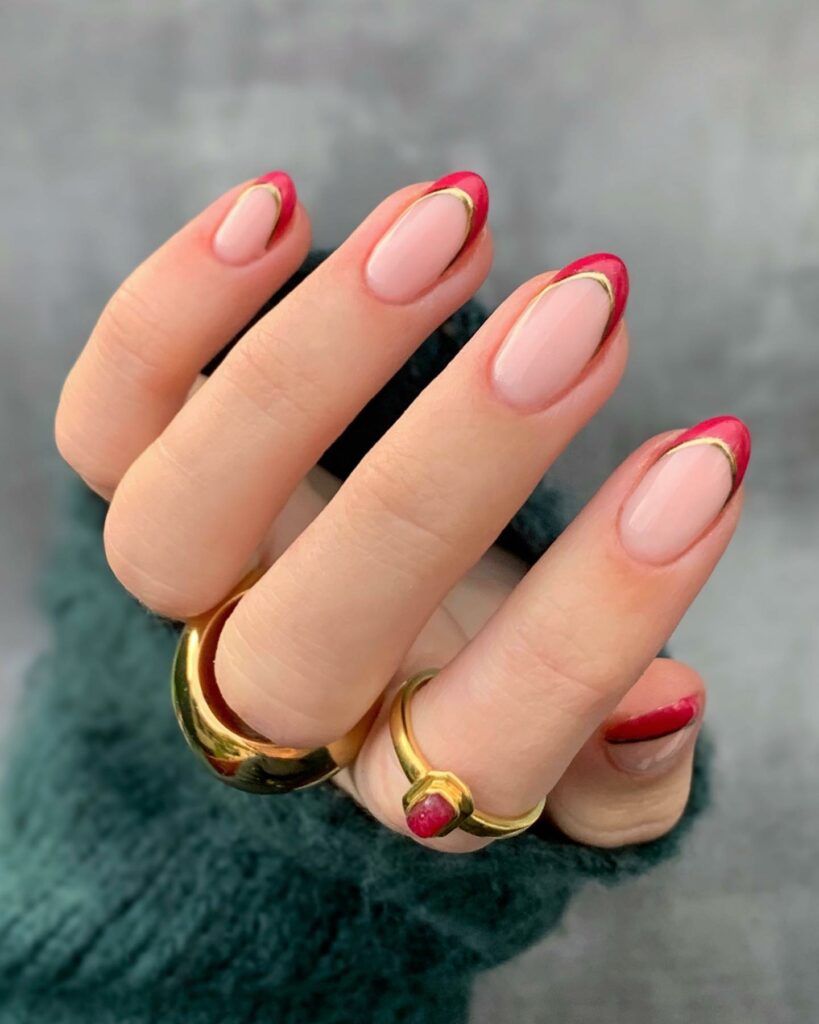 Red and Gold French Nails