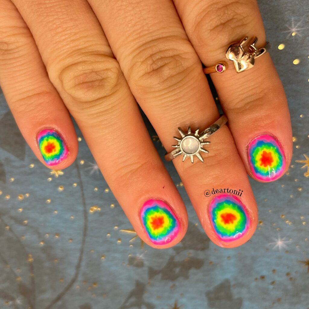 Neon Glow Round Tie-Dye Nails