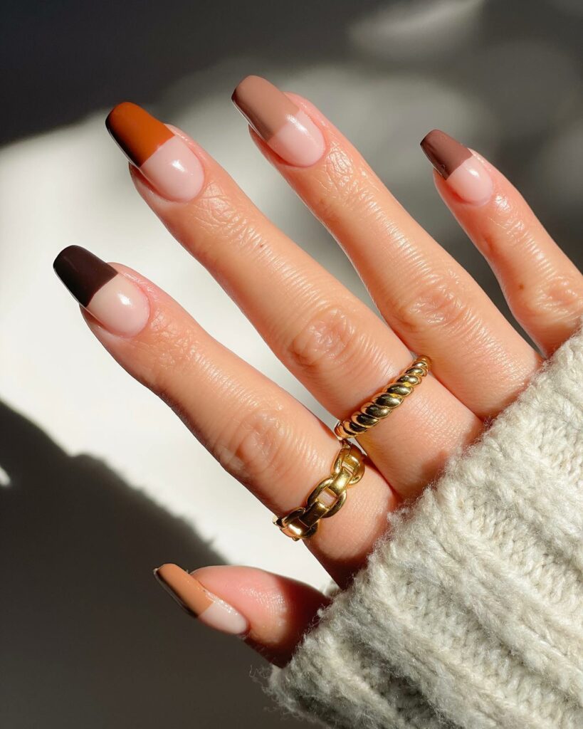 Multitonal Shades on Brown French Nails