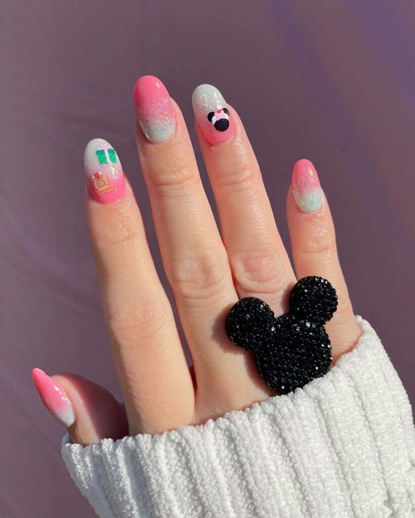 Short Pink Disney Nails