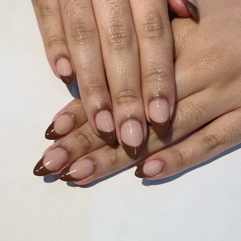 Short Stiletto Brown French Nails