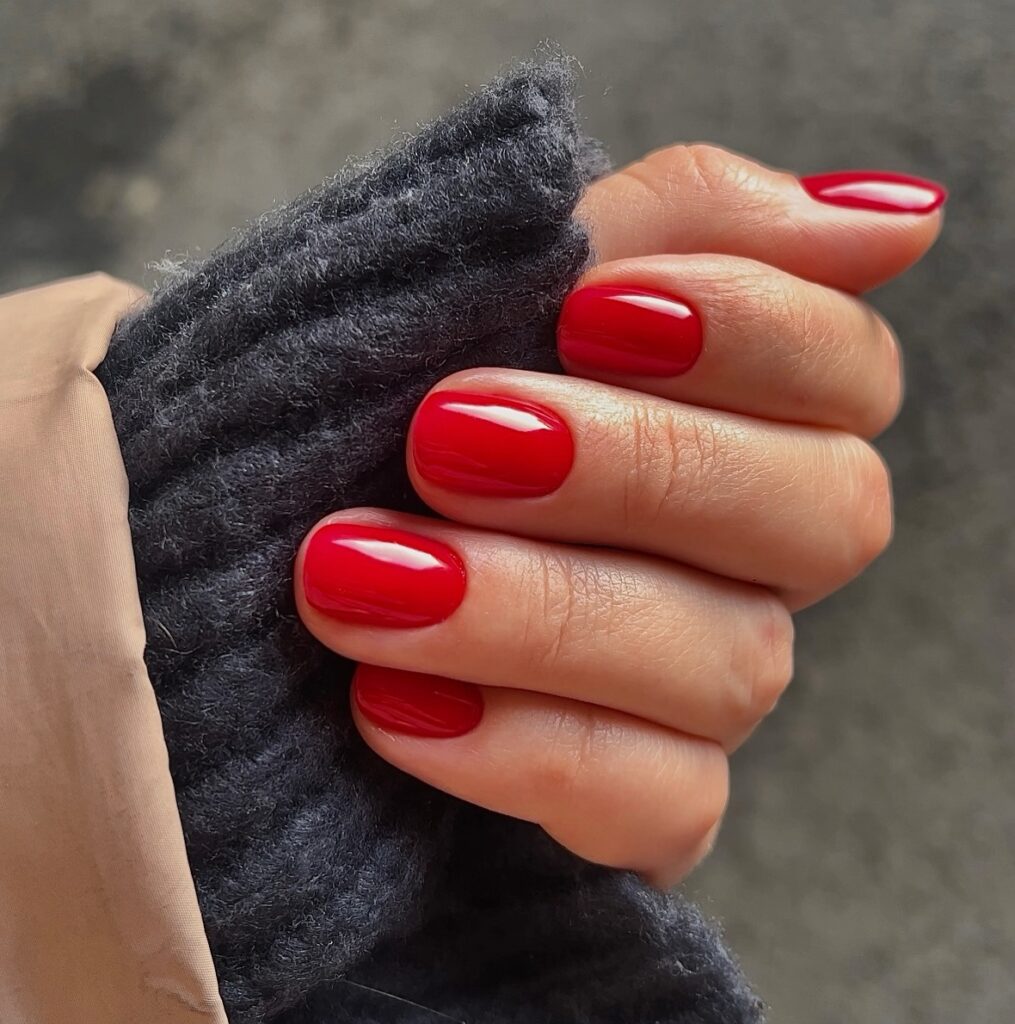 Simple Red Short Christmas Nails