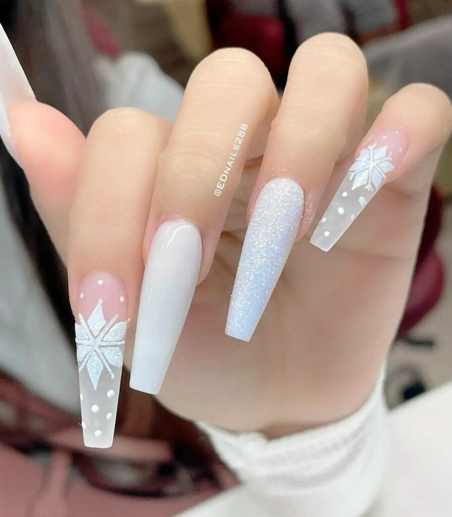 Christmas Coffin Nails With Winter Glamour