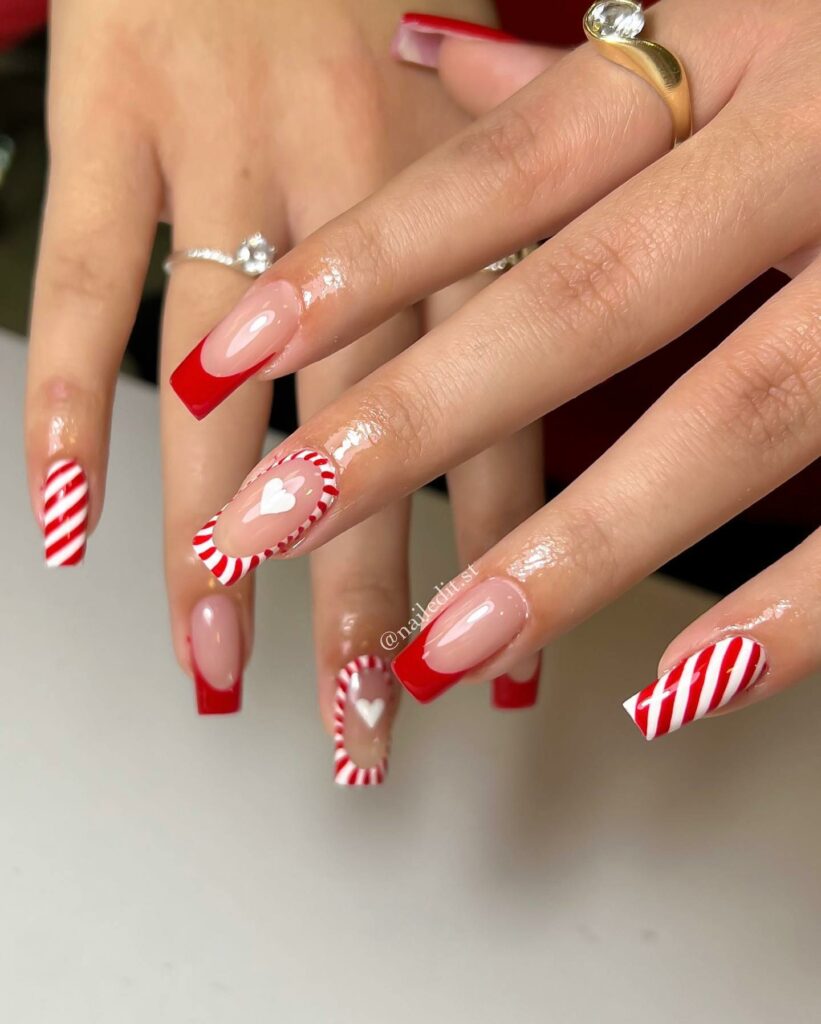 Charming Square-Cut Candy Cane Nails