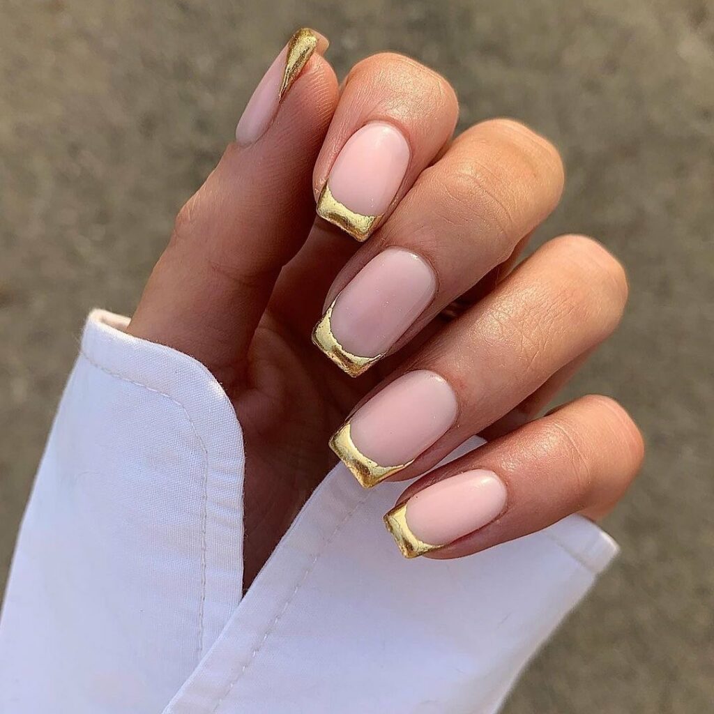 Square Gold French Nails