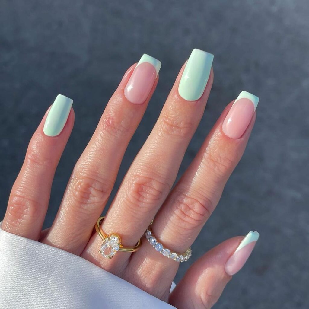 Square Mint Green Nails