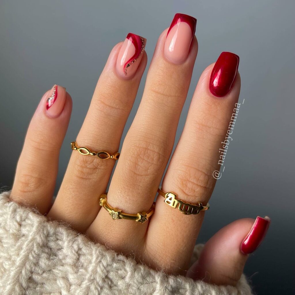 Trendy Square Red Short Christmas Nails
