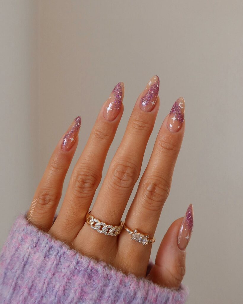 Starry Designs on Light Pink Nails