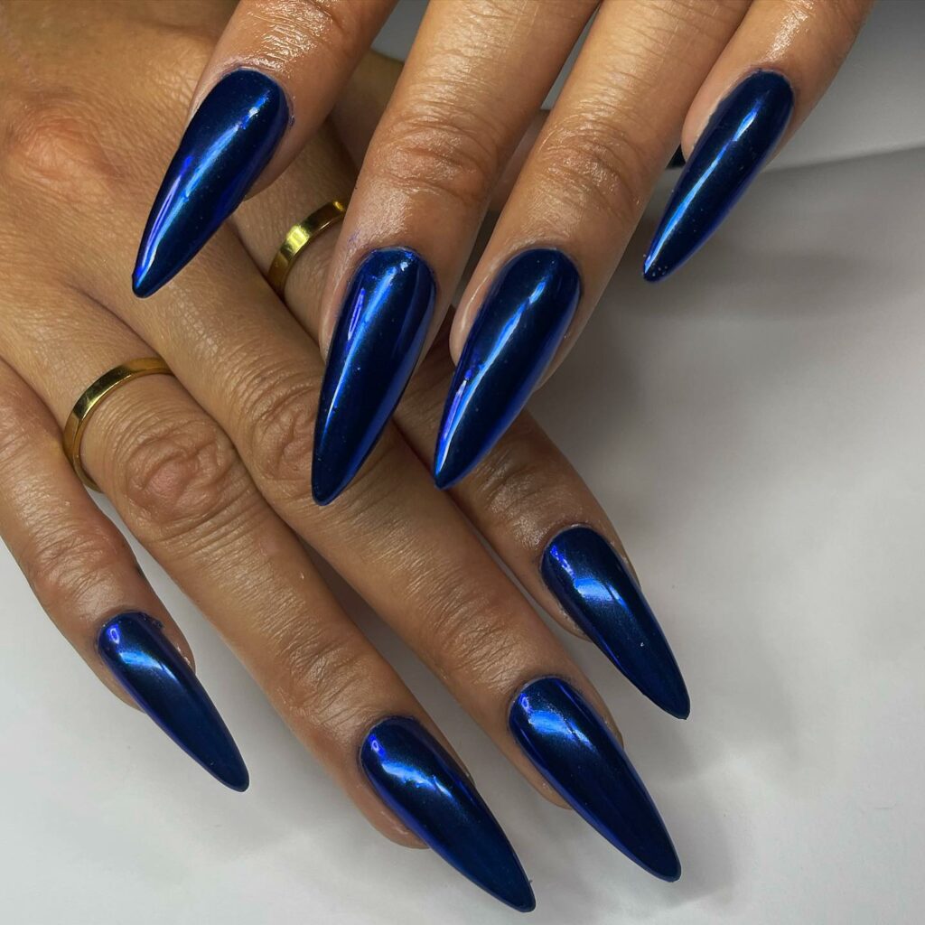 Dynamic Stiletto Blue Chrome Nails